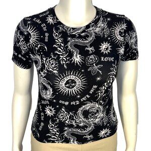 Streetwear Society Tee Shirt Womens Juniors L Chinese Dragin Sun, Moon Graphic